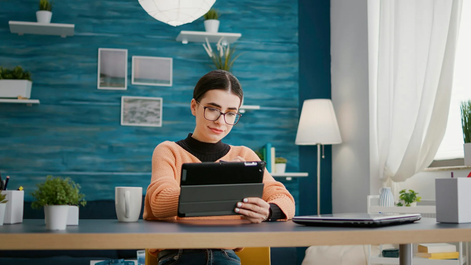 Woman learning education knowledge on digital tablet